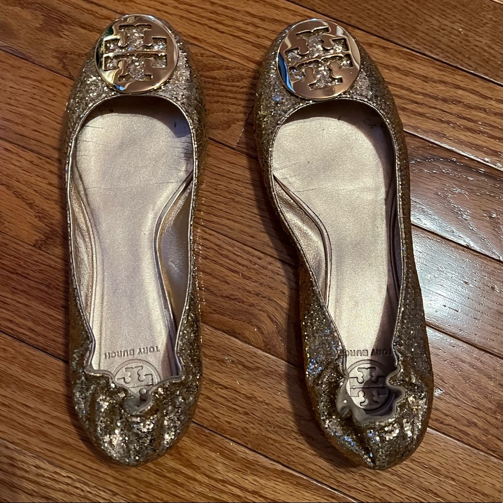 Tory Burch Gold glitter flats